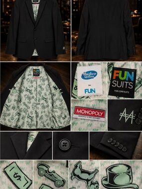 Fun Suits Monopoly Black Blazer Jacket Men’s 48R Hasbro Gaming Party Suit